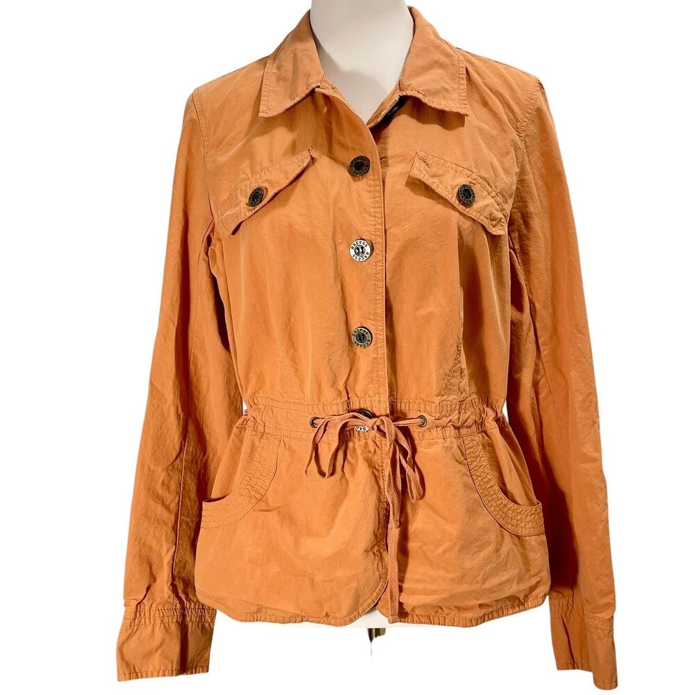 Vintage Y2K Axcess Utility Jacket Orange Cinch Waist Pull Womens Size 12 Medium